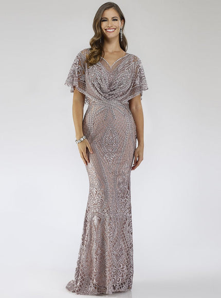 Lara 29673 - Cape Sleeve Mermaid Gown Dusty Purple