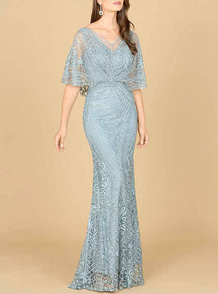 Lara 29673 - Cape Sleeve Mermaid Gown Dusk