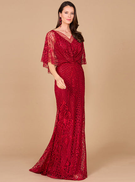 Lara 29673 - Cape Sleeve Mermaid Gown Red