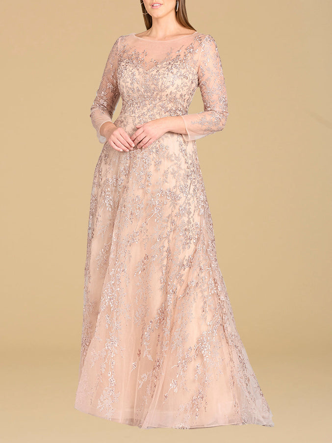 Lara New York 29677 Illusion Neckline A-Line Long Sleeves Gown