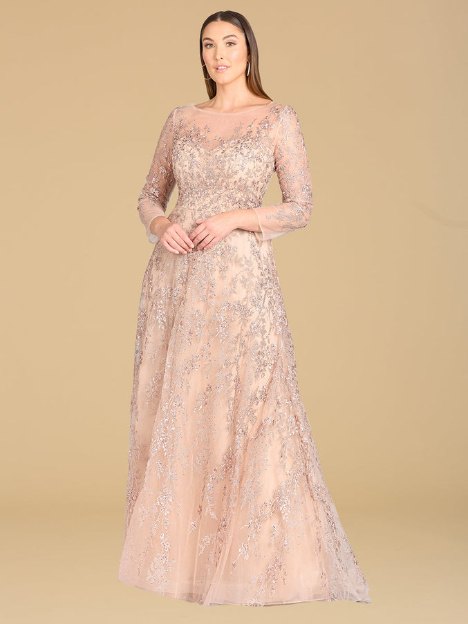 Lara New York 29677 Illusion Neckline A-Line Long Sleeves Gown