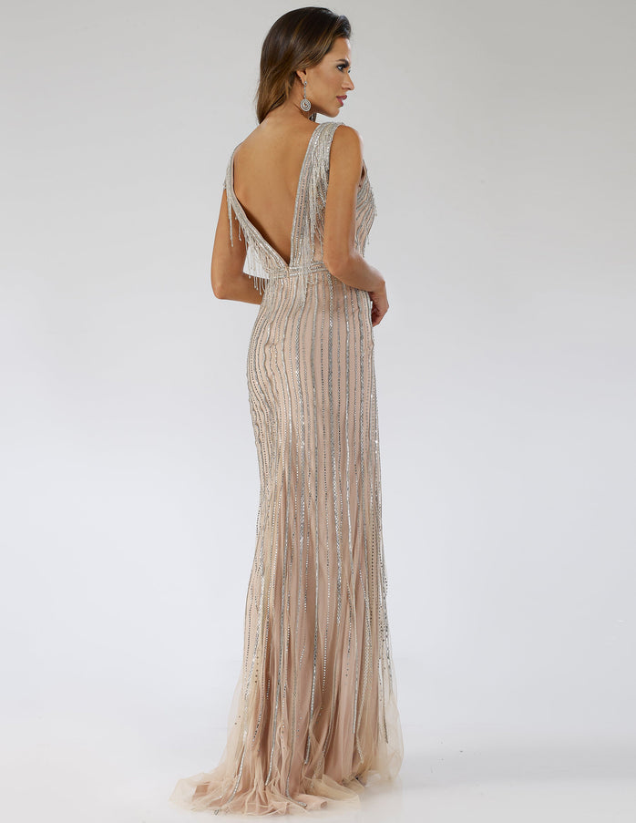 Lara Beaded V-Neck Gown