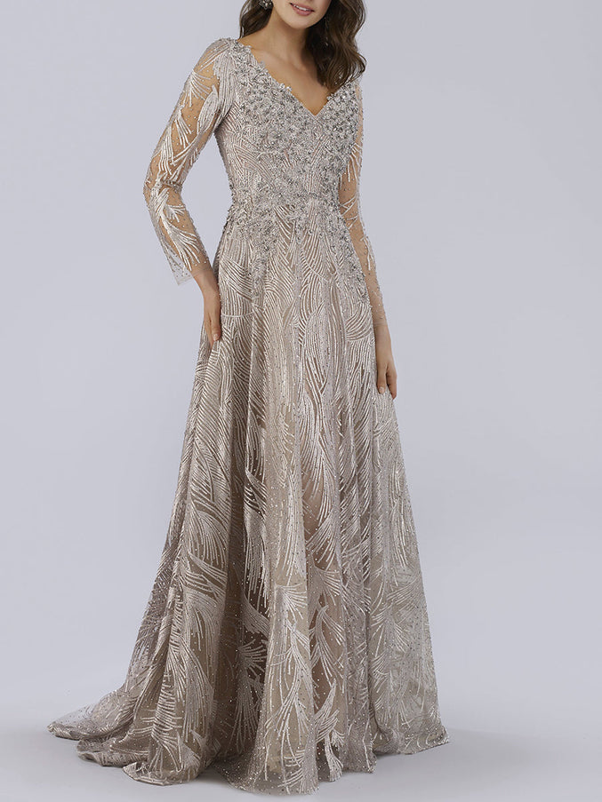Lara New York 29753 Long Sleeves Beaded Ballgown