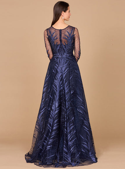 Lara 29761 - High Neck Sheer Long Sleeve Embellished Gown