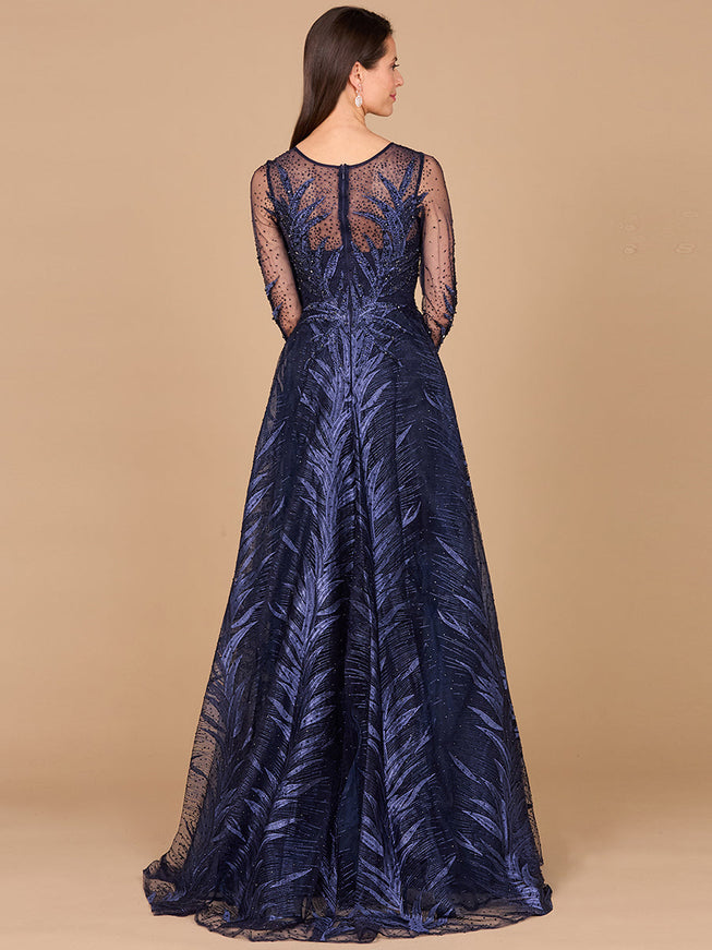 Lara 29761 - High Neck Sheer Long Sleeve Embellished Gown