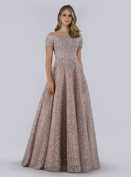 Lara 29765 - Sheer Off Shoulder Ball Gown Mauve