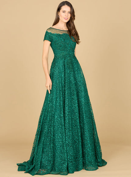 Lara 29765 - Sheer Off Shoulder Ball Gown Green