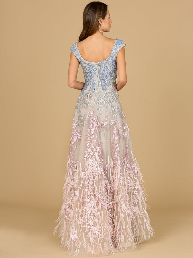 Lara New York 29783 Cap Sleeves Feather Detail Ballgown