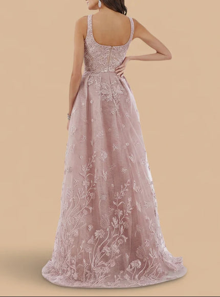 Lara New York Dusty Purple Overskirt Lace Gown