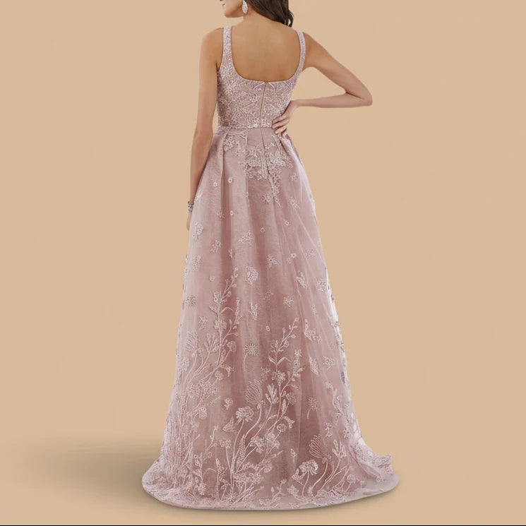 Lara New York Dusty Purple Overskirt Lace Gown