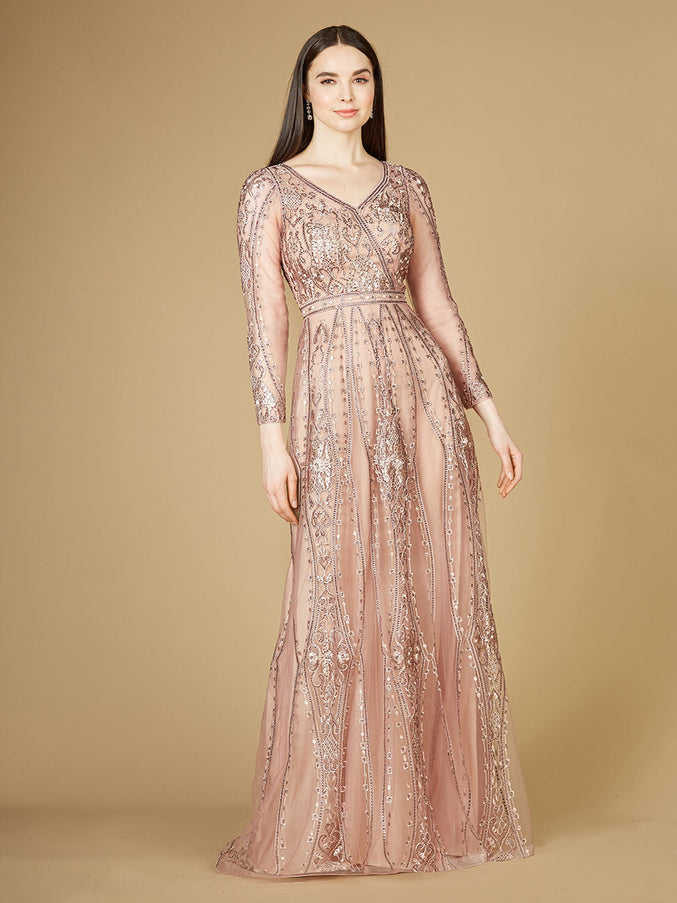 Lara New York 29788 Long Illusion Sleeves A-Line Long Gown Mauve