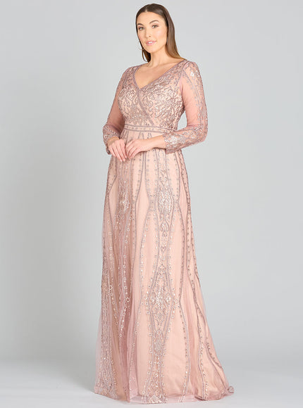 Lara 29788 - Long Illusion Sleeves, A-line Long Gown