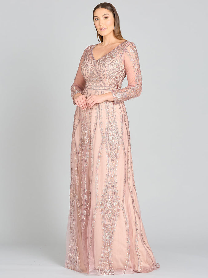 Lara New York 29788 Long Illusion Sleeves A-Line Long Gown