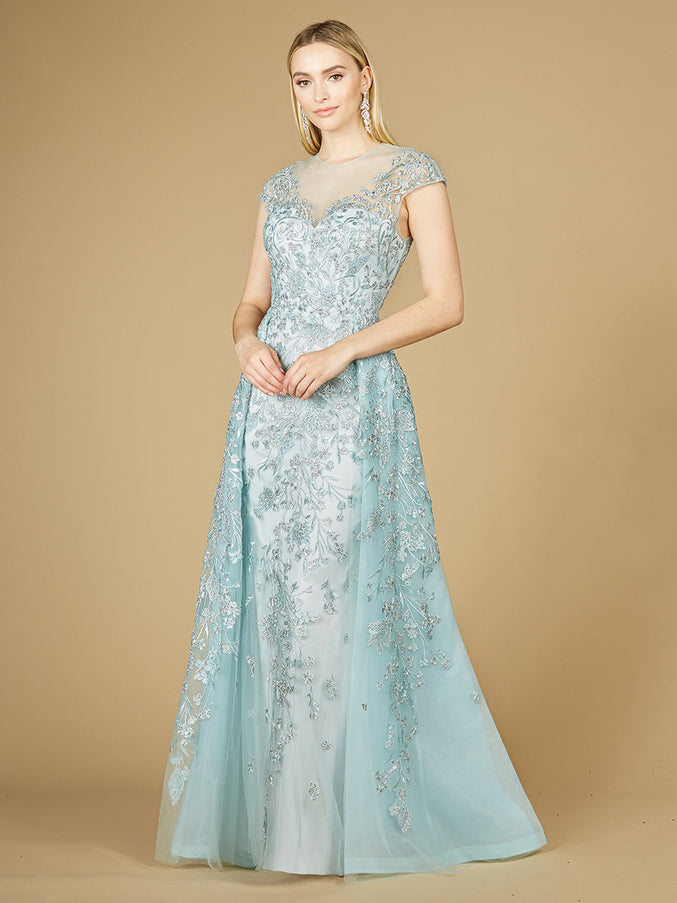 Lara New York 29798 Floral Appliques High Neck Ball Gown LightBlue
