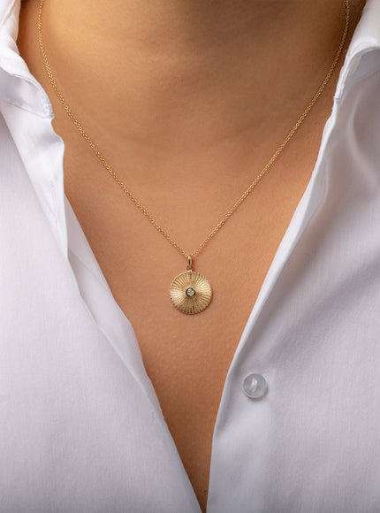 Zoe Lev 14K Gold Fluted Disc with Diamond Pendant