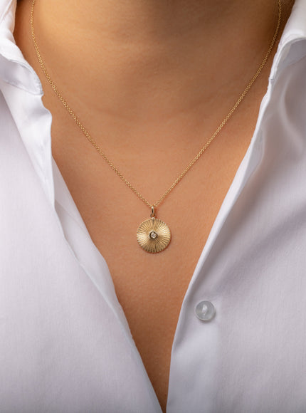 Zoe Lev 14K Gold Fluted Disc with Diamond Necklace