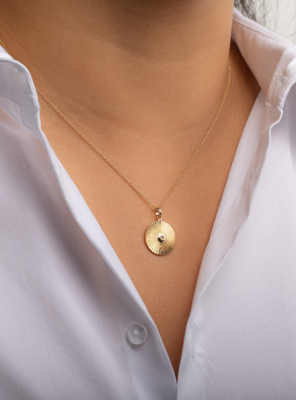 Zoe Lev 14K Gold Fluted Disc with Diamond Necklace