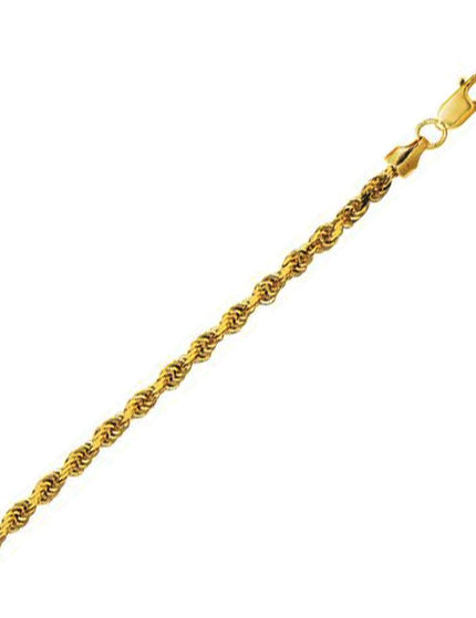 3.2mm 14K Yellow Gold Hollow Diamond Cut Rope Chain - Ellie Belle
