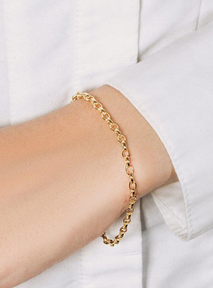 3.2mm 14k Yellow Gold Oval Rolo Bracelet - Ellie Belle