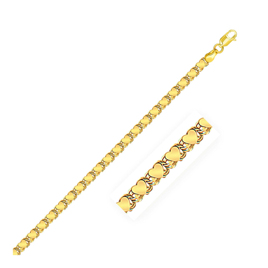 3.3mm 14k Yellow Gold Heart Bracelet - Ellie Belle