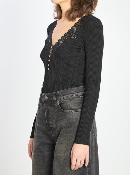 Self Portrait Lace Trim Knit Top