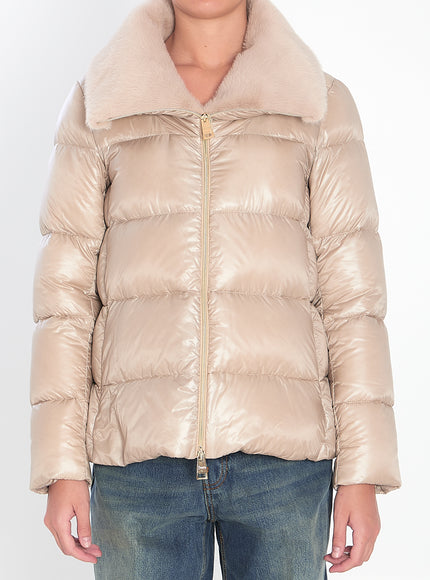 Herno Light Puffer With Collar Fur Cream
