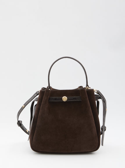 Tory Burch Suede Romy Bucket Bag QT Brown