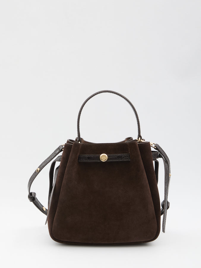 Tory Burch Suede Romy Bucket Bag QT Brown
