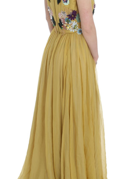 Dolce & Gabbana Enchanting Yellow Silk Floral Appliqué Gown