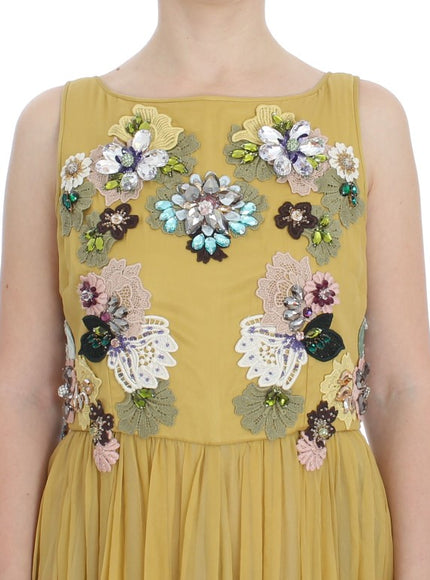 Dolce & Gabbana Enchanting Yellow Silk Floral Appliqué Gown