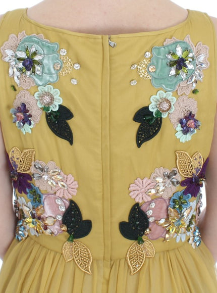 Dolce & Gabbana Enchanting Yellow Silk Floral Appliqué Gown