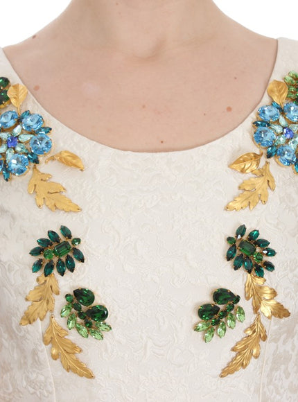 a close up of a woman wearing a dress with flowers on it