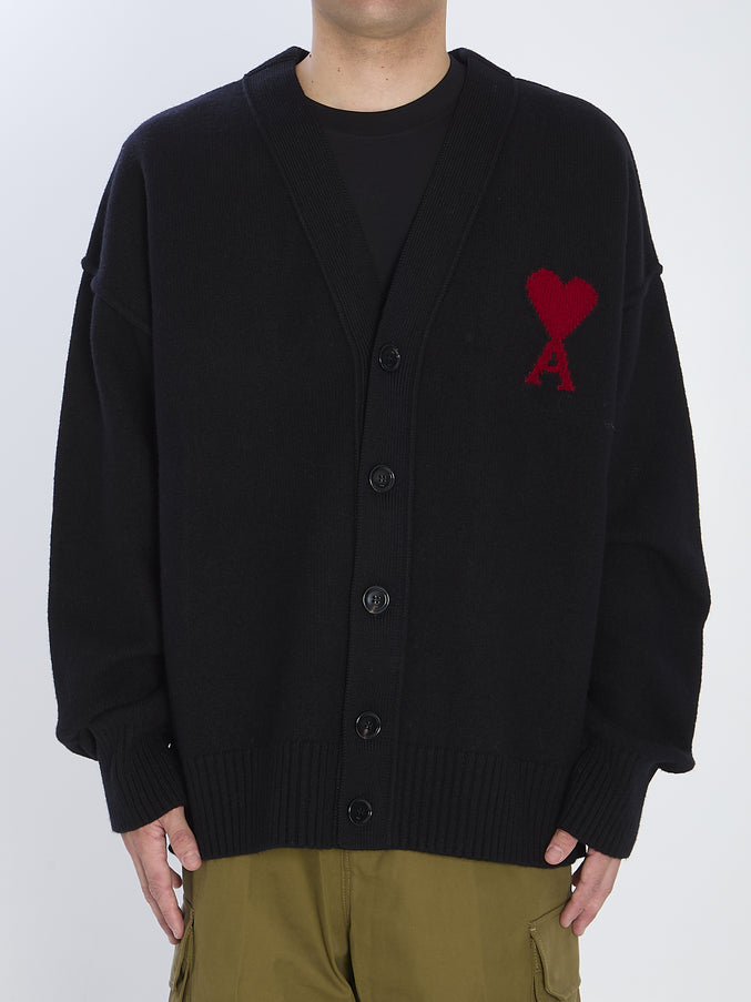 Ami Paris Ami De Coeur Cardigan Black