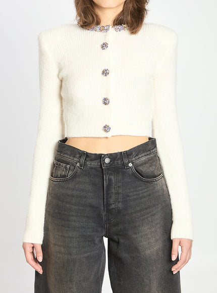 Self Portrait Embellished Trim Cardigan Cream