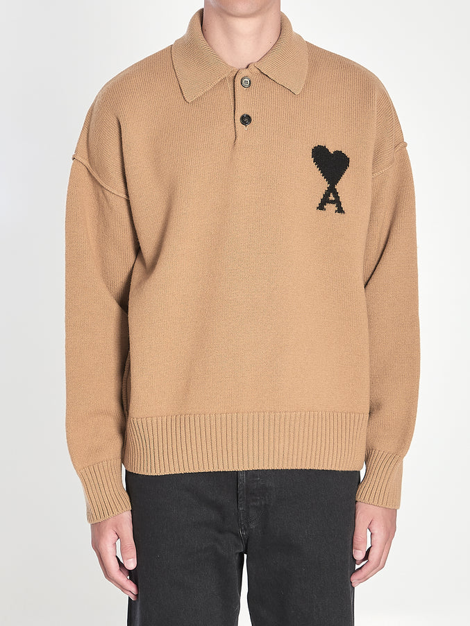 Ami Paris Ami De Coeur Polo Beige
