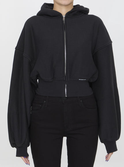 Alexander Wang Cropped Hoodie In Cotton Black