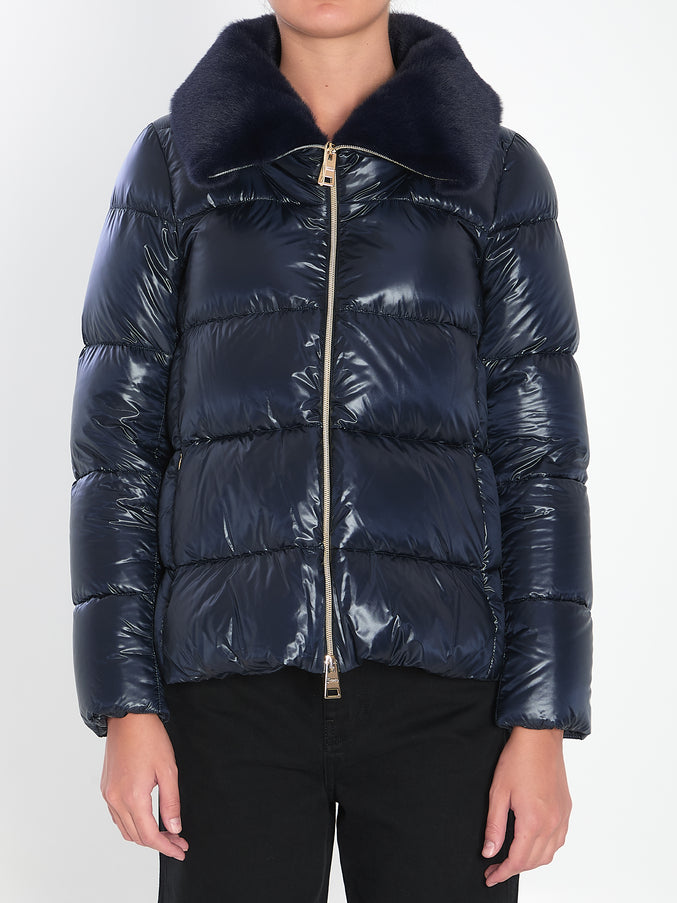 Herno Light Puffer With Collar Fur Blue