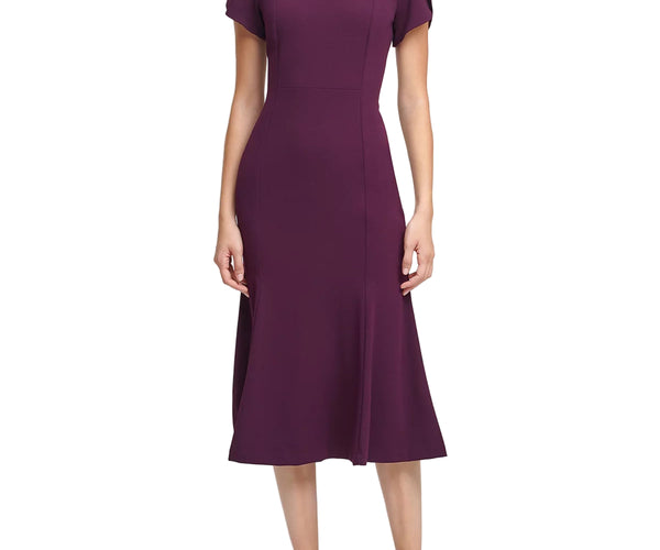 calvin klein short sleeve fit & flare midi dress Calvin Klein Women's Short-Sleeve Midi Dress - Plum