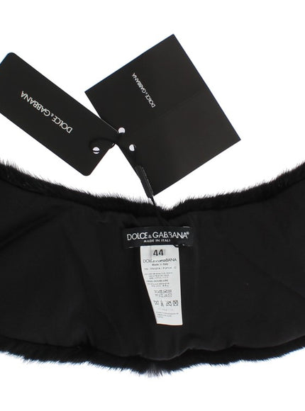 Dolce & Gabbana Elegant Black Mink Fur Shoulder Wrap Scarf