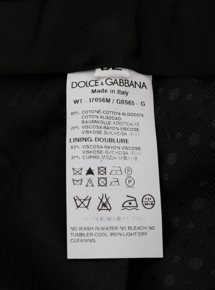 a label on the back of a black suit