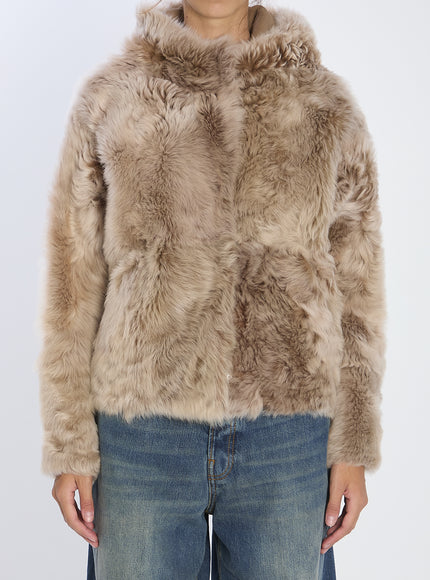 Yves Salomon Lamb Fur Jacket Cream