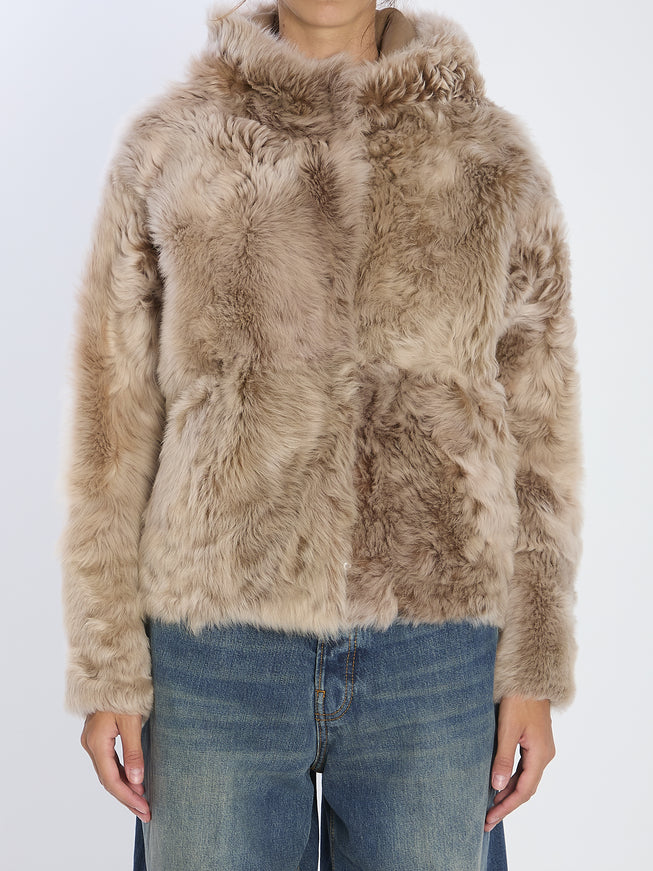 Yves Salomon Lamb Fur Jacket Cream