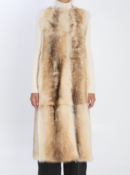 Yves Salomon Long Lamb Fur Vest 36 Beige