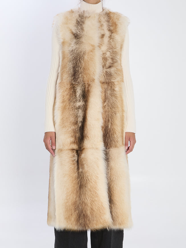 Yves Salomon Long Lamb Fur Vest 36 Beige
