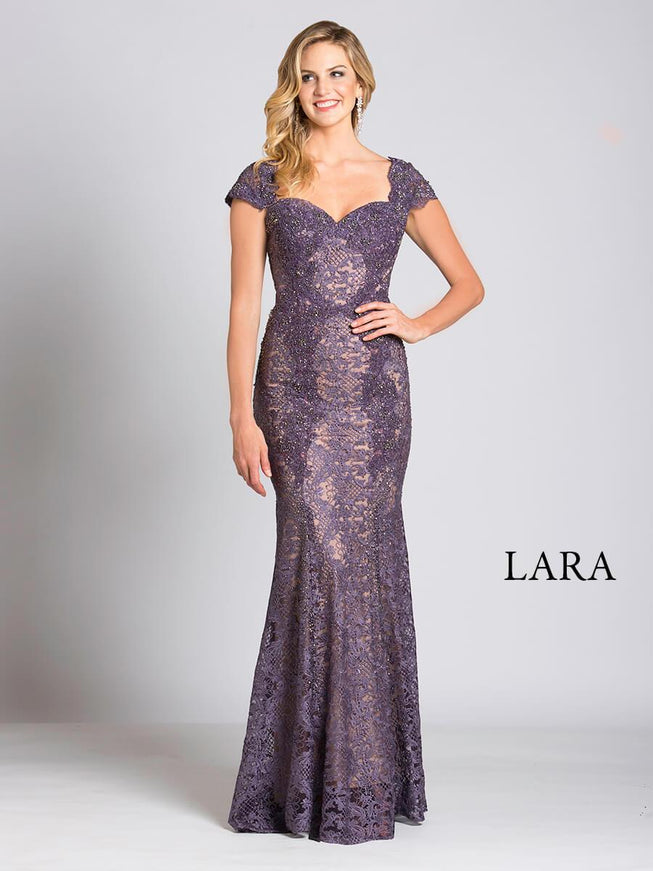 Lara 33491 - Fitted Lace Mermaid Gown OUTLET Dusty Purple