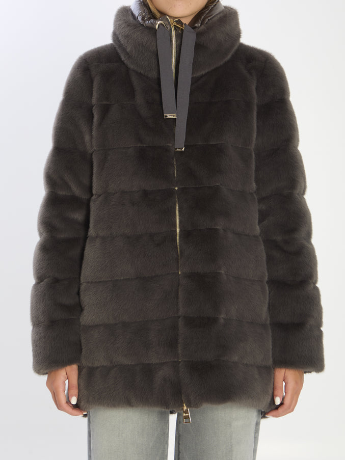 Herno Faux Fur Down Jacket Grey
