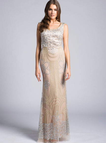 Lara 33622 - Lace Beaded Gown OUTLET Silver Nude