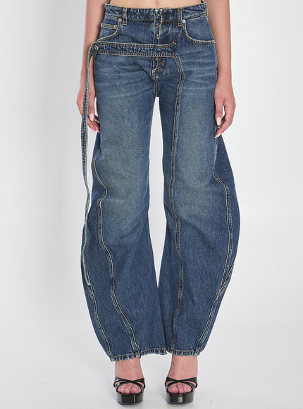 Jean Paul Gaultier Strap Jeans In Denim Blue