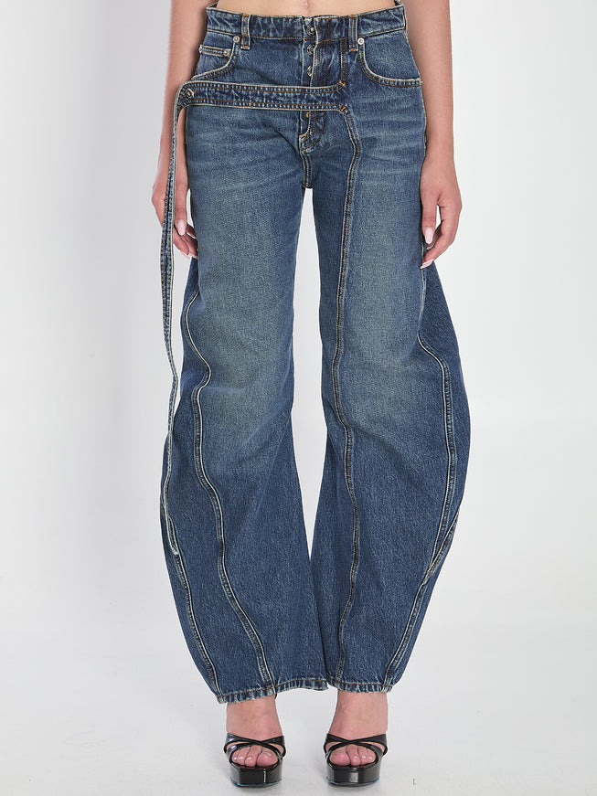 Jean Paul Gaultier Strap Jeans In Denim Blue