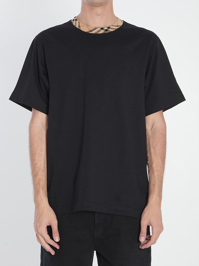 Burberry Cotton T-shirt With Check Collar Black